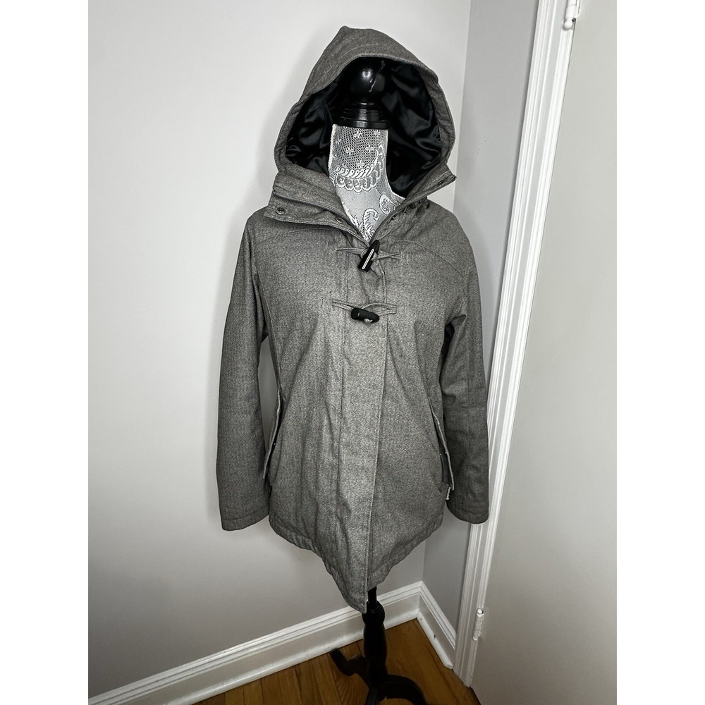 Cabela's Women's Sz:S Sherpa Lined Grey Hooded Parka Jacket Full Zip Horn Toggle